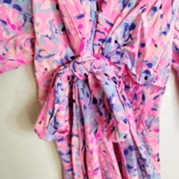 LILLY PULITZER  SILK WRAP KIMORA Coco Coral Crab Kimono dress sz XXS - Picture 7 of 8